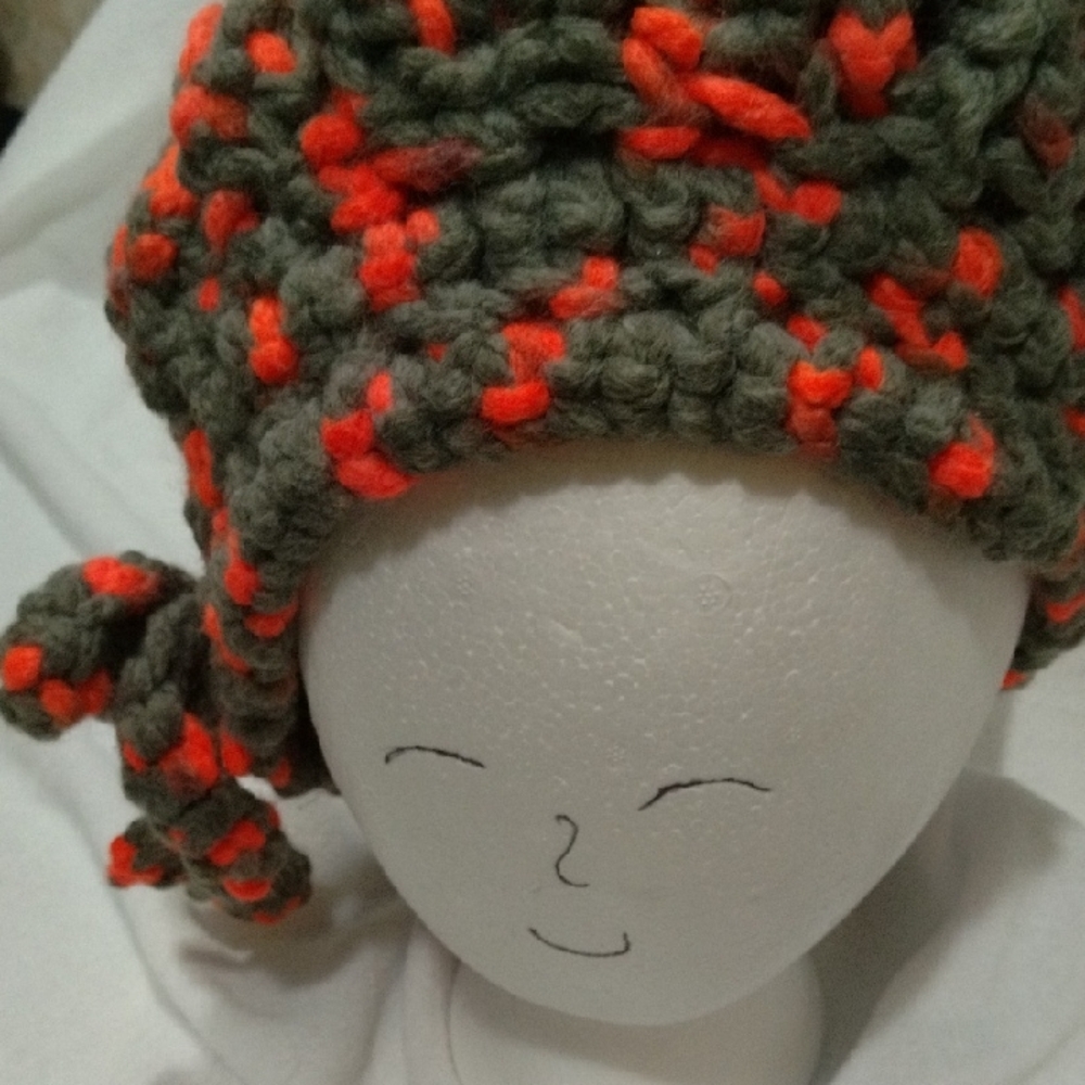 Cozy Knit Kids Hat - Green and Orange